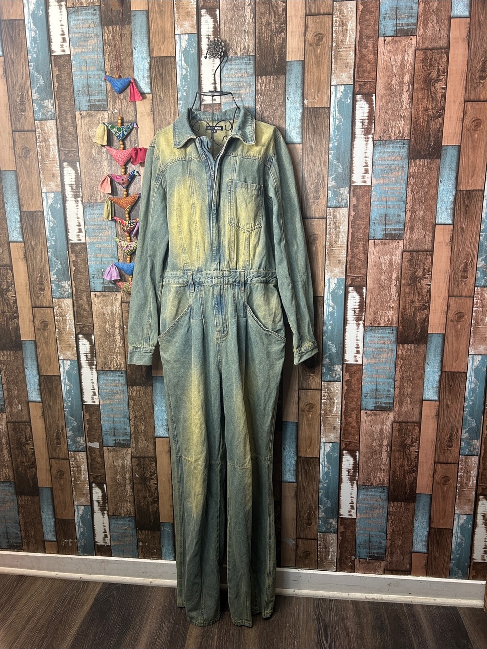 Fashion Nova vintage wash barrel Denim Utility Jumpsuit tall